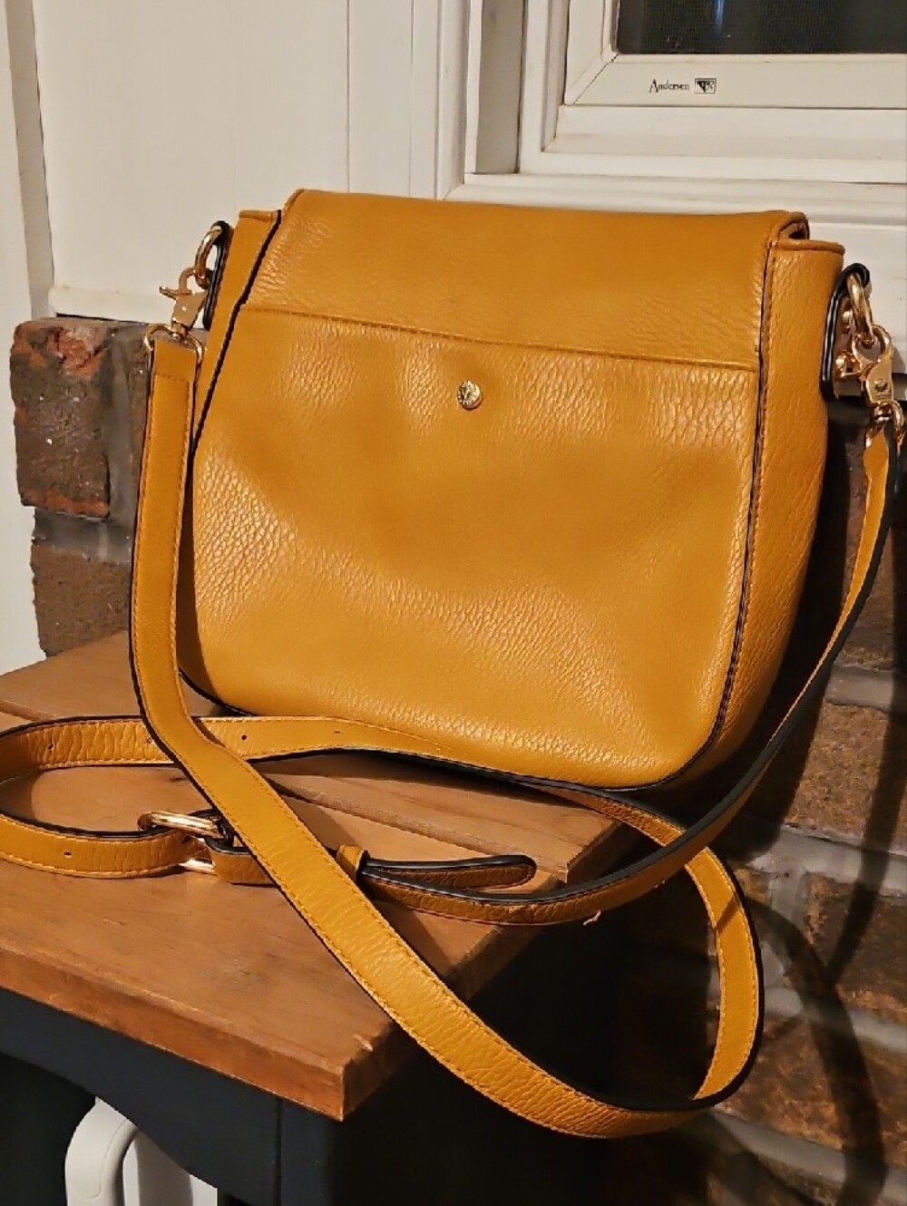 Poppy & Peonies Mustard Vegan Yellow Pebbled Leather Crossbody - Picture 5 of 9